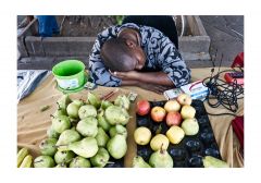 Woman sleeping at her street stall, Modimolle
March 2011